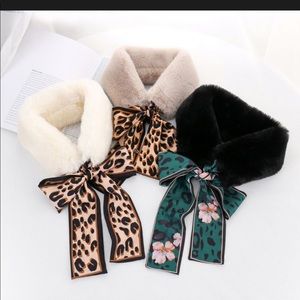 Black Faux Fur Collar Ribbon Scarf Twilly